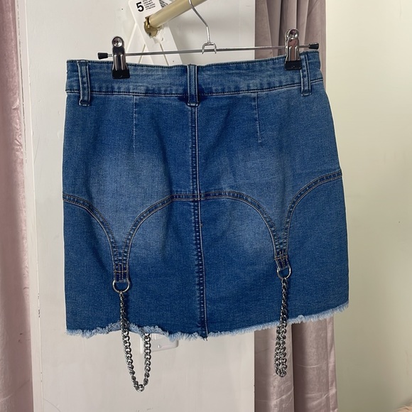 Denim mini skirt with bandana and chains at bottom - Picture 2 of 2